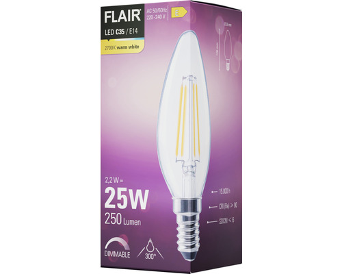 Lampe LED FLAIR C35 E14, 2,2 watts, 250 lumens