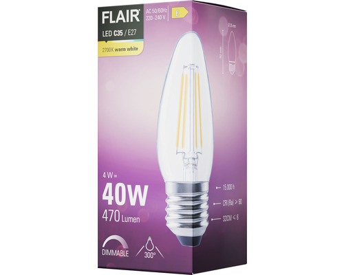 Lampe LED FLAIR C35 E27 4 watts, emballage du produit