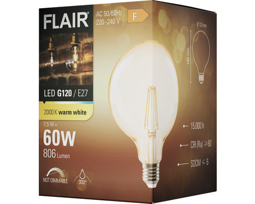 Flair LED Lampe G120 E27 2000K Warmweiß