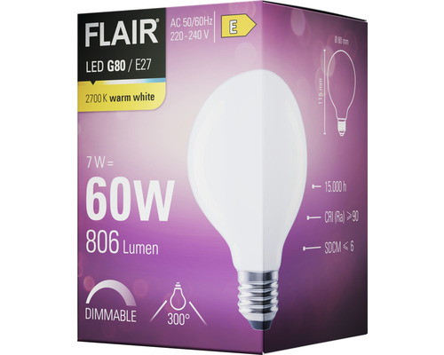 Ampoule FLAIR LED G80 E27 dans son emballage
