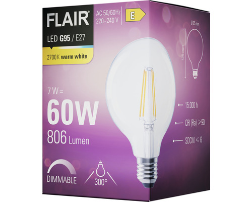 Ampoule LED Flair G95 E27 sur l''emballage