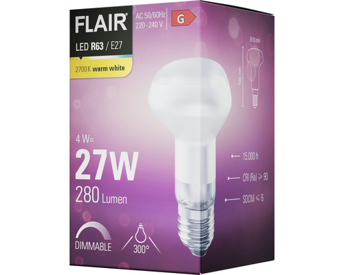 FLAIR LED Lampe R63 E27, 4 Watt, 2700 Kelvin warmweiß, dimmbar