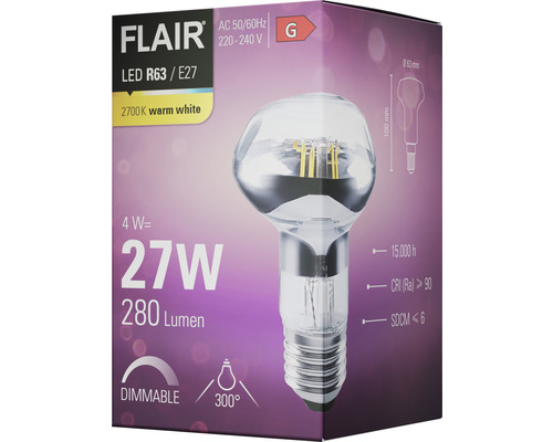 Ampoule FLAIR LED R63 E27 dans son emballage
