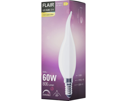 Lampe LED FLAIR CL35 E14, 6 watts équivalent à 60 watts, 806 lumens