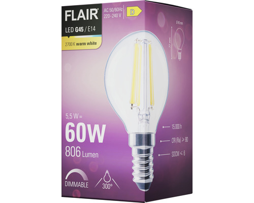 Emballage d''une lampe LED dimmable Flair G45/E14