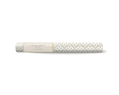 Eine Rolle Laura Ashley-Tapete mit geometrischem Muster.