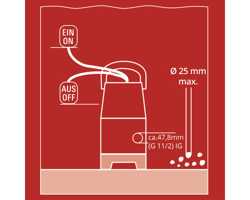 Schéma technique d''une pompe avec indications de dimensions