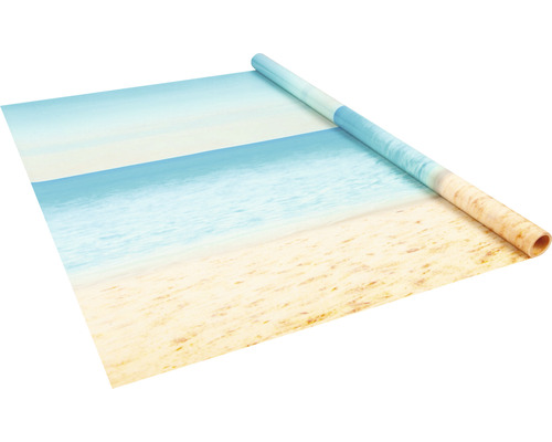 Papier peint photo avec motif de plage, présenté enroulé