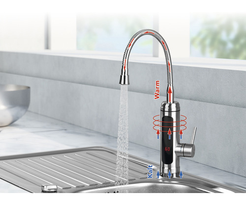 Küchenarmatur mit digitaler Temperaturanzeige und flexiblem Auslauf