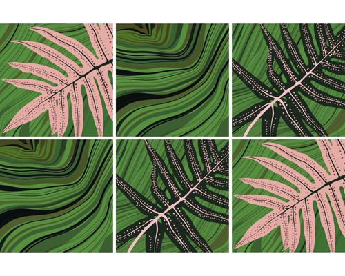 Film adhésif carrelages Venilia Opala vert 15 x 15 cm 6 pièces Graphique avec motifs de fougères sur fond vert