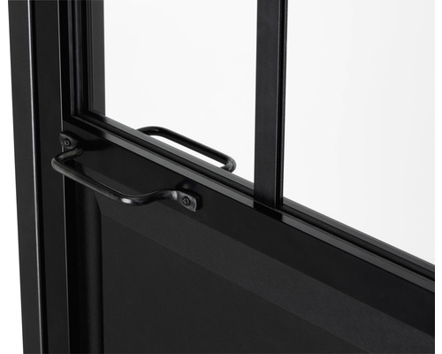 Detailansicht einer schwarzen Tür mit Griff