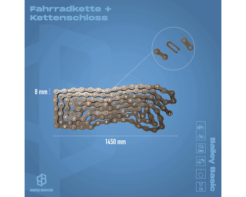 Fahrradkette mit Kettenschloss, 1450 Millimeter lang und 8 Millimeter breit
