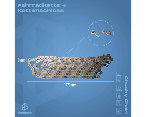 Fahrradkette und Kettenschloss mit einer Länge von 1473 Millimetern