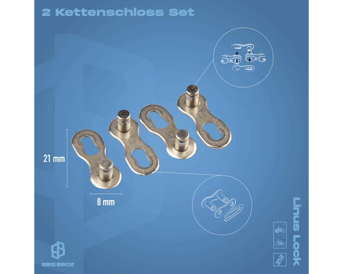 Zwei Kettenschloss Sets für Fahrräder, 21 mm lang und 8 mm breit