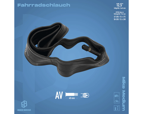 Fahrradschlauch Größe 12,5 Zoll mit Autoventil