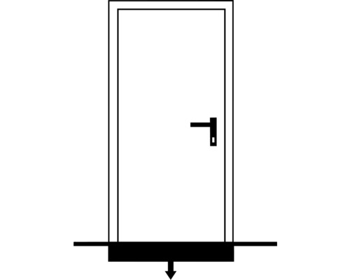 Symbole pour une porte avec une flèche vers le bas indiquant potentiellement une sortie de secours