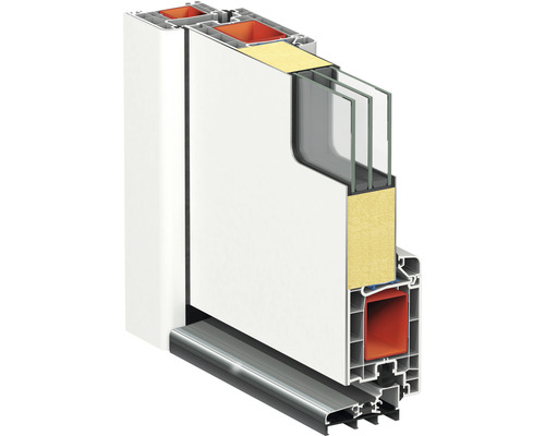 Coupe transversale d''une porte d''entrée avec cadre, remplissage et insert en verre