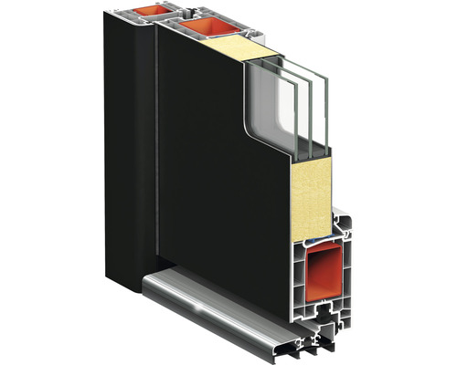 Coupe transversale d''une construction de fenêtre avec vitrage multiple et matériau isolant