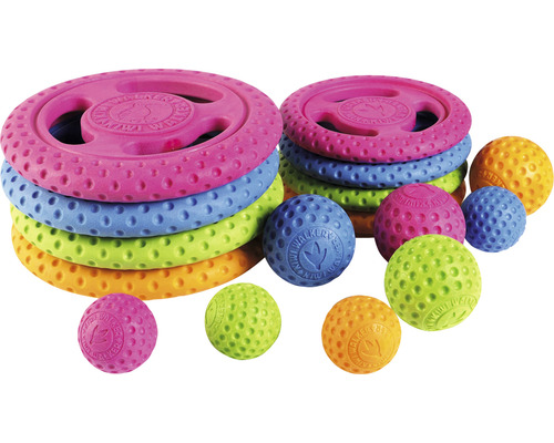 Jouets pour chiens multicolores en caoutchouc : frisbees et balles