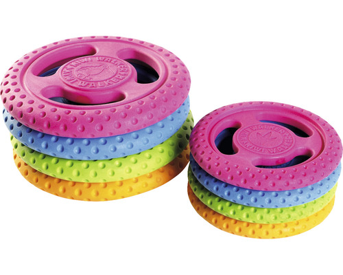 Frisbees multicolores pour chiens en caoutchouc empilés