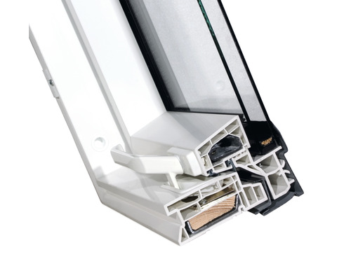 Coupe transversale d''une fenêtre en plastique avec poignée