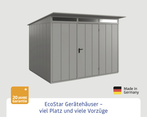 Gartengerätehaus aus Metall mit Doppeltür und Oberlicht