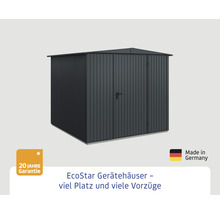 EcoStar Gerätehaus aus Metall mit 20 Jahre Garantie und Made in Germany Siegel
