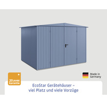 Gerätehaus aus Metall mit Doppeltür und Satteldach