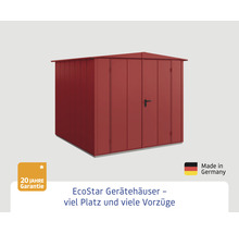 EcoStar Gerätehaus mit 20 Jahre Garantie und Herkunftsbezeichnung Made in Germany