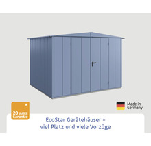 Metall Gerätehaus mit zwanzig Jahre Garantie und Made in Germany Siegel