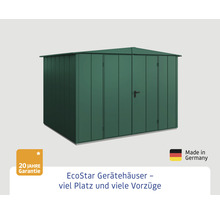 Gerätehaus aus Metall mit Tür und Dach