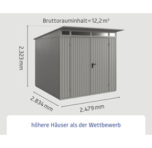 Gartenhaus Hörmann EcoStar Trend-P Typ 2 RAL9007 Doppeltür 247,9 x 283,4 cm grau