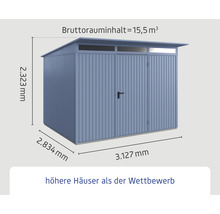 Gartenhaus Hörmann EcoStar Trend-P Typ 3 RAL5014 Einzeltür 312,7 x 283,4 cm blau