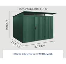 Gartenhaus Hörmann EcoStar Trend-P Typ 3 RAL6005 Einzeltür 312,7 x 283,4 cm grün