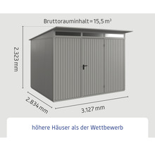 Gartenhaus Hörmann EcoStar Trend-P Typ 3 RAL9007 Einzeltür 312,7 x 283,4 cm grau