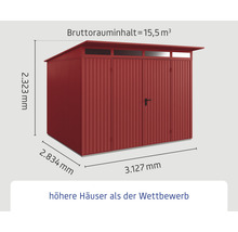 Gartenhaus Hörmann EcoStar Trend-P Typ 3 RAL3004 Doppeltür 312,7 x 283,4 cm rot
