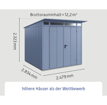 Gartenhaus Hörmann EcoStar Elegant-P Typ 2 RAL5014 Doppeltür 247,9 x 283,4 cm blau