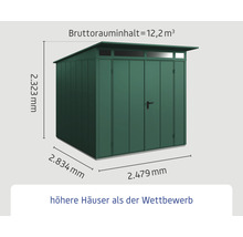 Gartenhaus Hörmann EcoStar Elegant-P Typ 2 RAL6005 Doppeltür 247,9 x 283,4 cm grün
