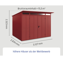 Gartenhaus Hörmann EcoStar Elegant-P Typ 3 RAL3004 Doppeltür 312,7 x 283,4 cm rot