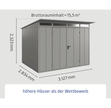 Gartenhaus Hörmann EcoStar Elegant-P Typ 3 RAL9007 Doppeltür 312,7 x 283,4 cm grau
