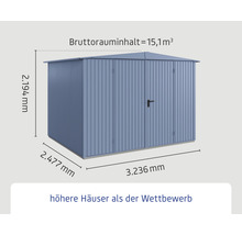 Abmessungen Gartenhaus mit Bruttorauminhalt 15,1 Kubikmeter
