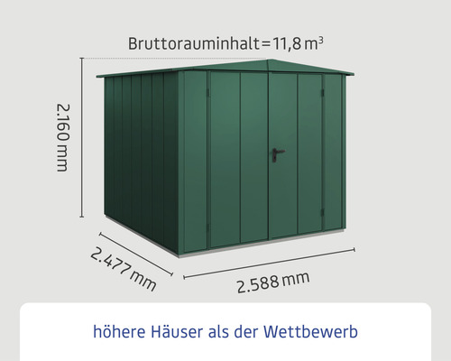 Abmessungen eines Gartengerätehauses mit einem Bruttorauminhalt von 11,8 Kubikmeter