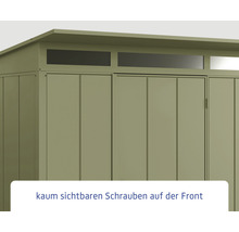 Gartenhaus Hörmann EcoStar Elegant inkl. Alu-Bodenrahmenprofil M984, Typ 2, RAL6013 Einzeltür 247,9 x 283,4 cm schilfgrün