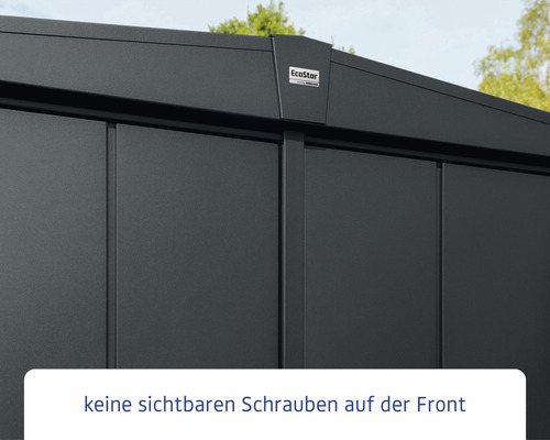 EcoStar Logo auf einem Gerätehaus mit schraubenloser Front