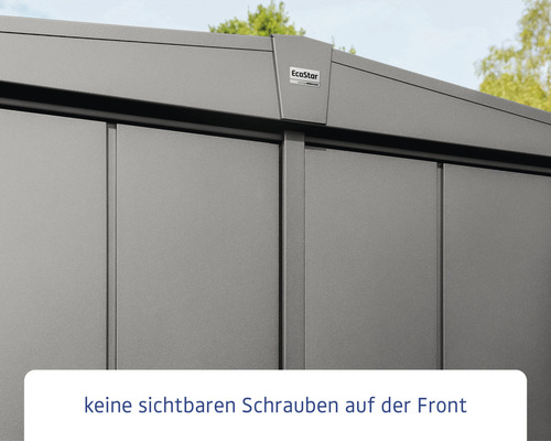 Detailansicht einer Gartenboxfront mit EcoStar Logo
