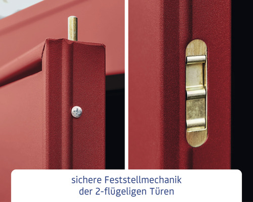 Detailansicht der Feststellmechanik einer zweiflügeligen Tür