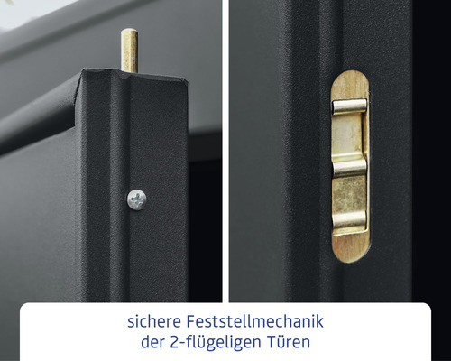 Detailaufnahme der Feststellmechanik für zweiflügelige Türen