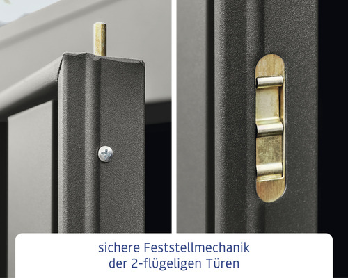 Sichere Feststellmechanik einer zweiflügeligen Tür