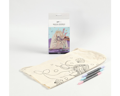 Kit de peinture sur tissu sirène à faire soi-même avec sac en tissu et feutres textiles