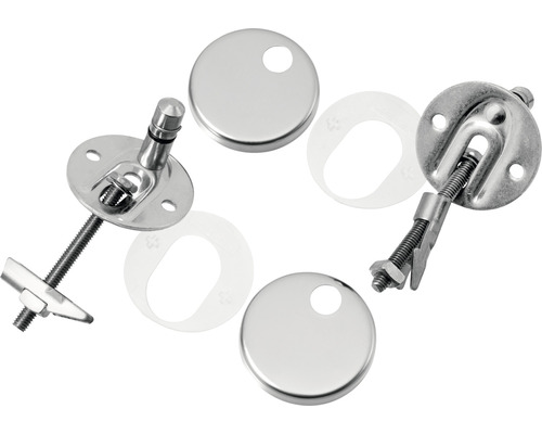 Toilettensitzbefestigung aus Metall mit Unterlegscheiben und Abdeckkappen
